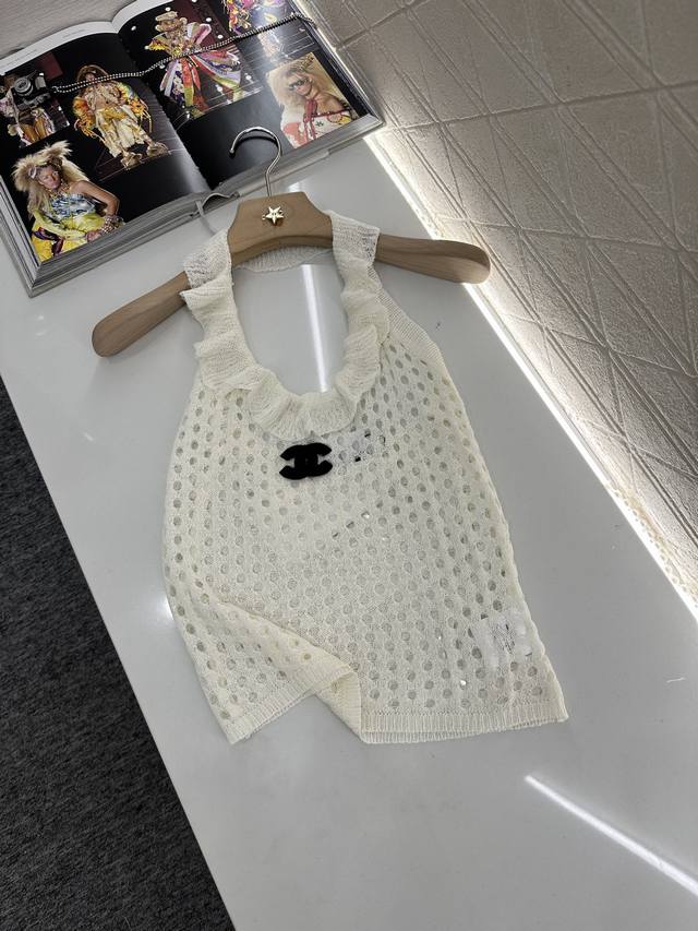 Chane*2025 New arrivals Halter neck lace hollow knitted vest Customized Yb wool
