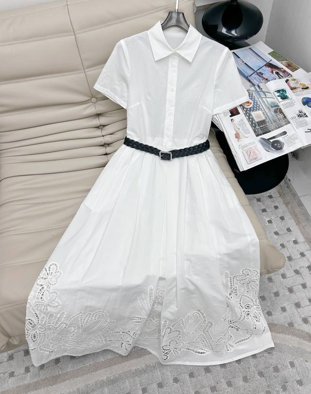 25Ss new shirt collar embroidered dress is elegant and generous. The shirt colla