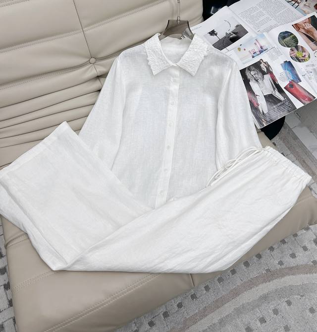 25 new 100% linen embroidered shirt, elegant embroidered long-sleeved shirt, wit