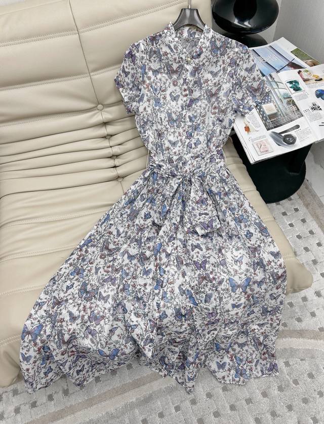 25 Spring and Summer D Cotton Printed Short Sleeve Waisted Swinging Dress! The e