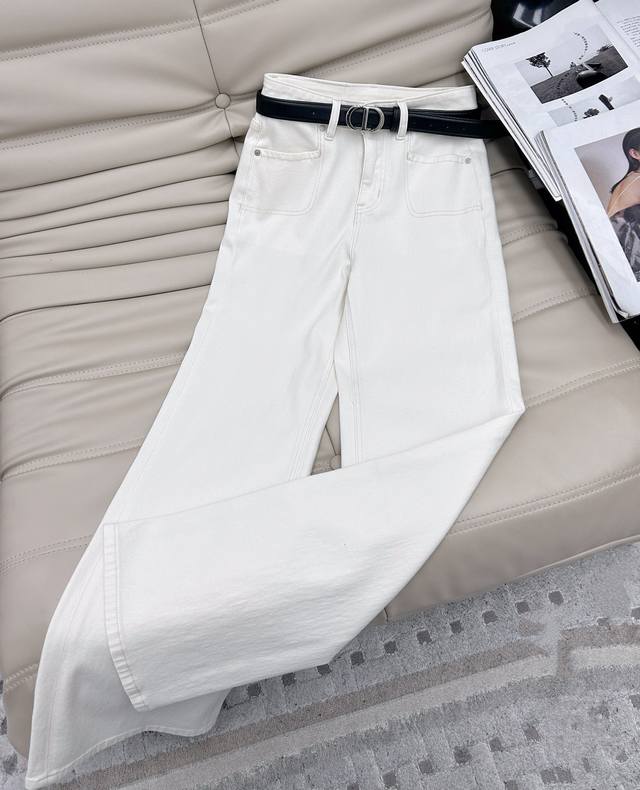 25 new high waist slim elastic cigarette straight jeans with Cd and belt design,
