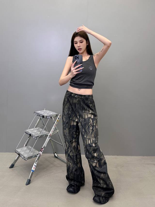 Diesel | New casual overalls, garment washed, sprayed with grey fabric camouflag