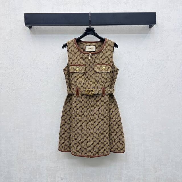 Gucc*2025 New arrivals Belt jacquard vest dress Customized Yb imported jacquard