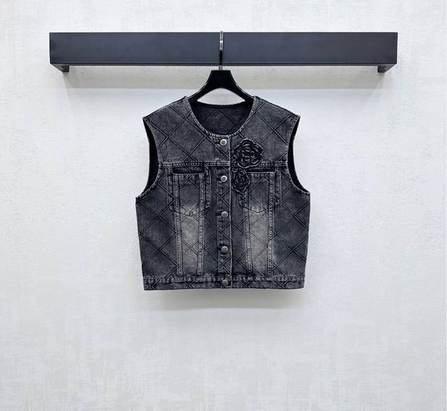Chane*2025 New Arrivals Diamond Check Denim Vest Customized Yb Imported Twill Co