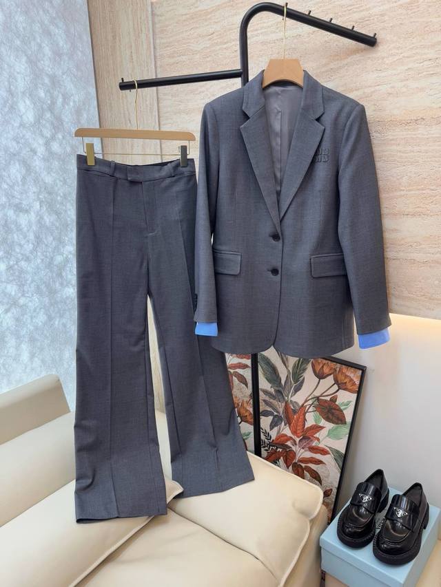 Xz078# New suit Miu home patch embroidered letters 40% wool suit jacket trousers