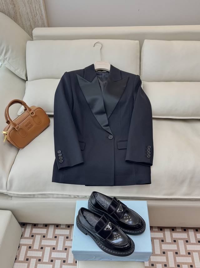 Xz065# New coat Ysl 30% wool double-breasted suit jacket super slim black Smlxl