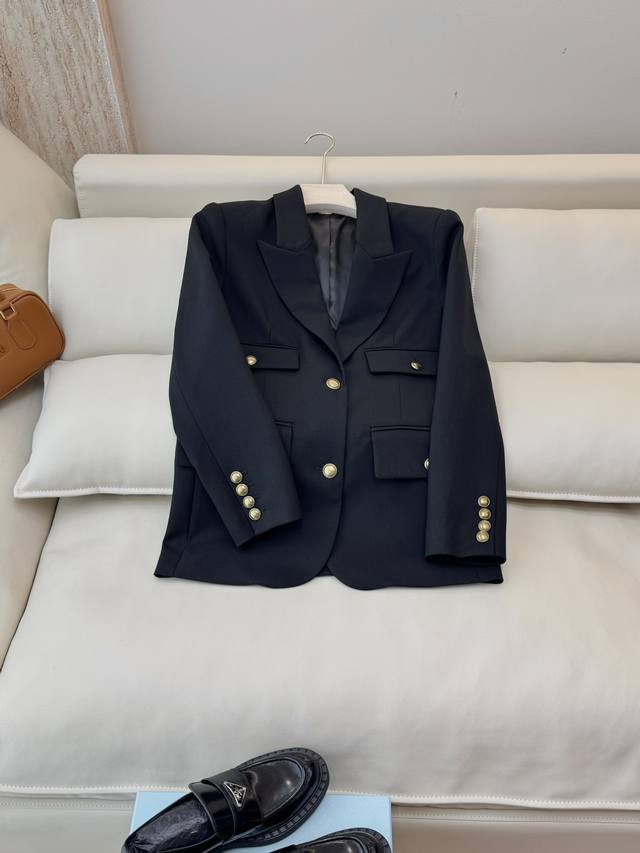 Xz073#New Jacket Ysl Gold Button 50% Wool Suit Jacket Black Smlxl DDD