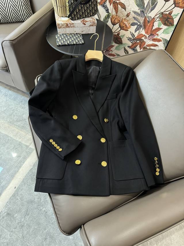 Xz089# New Jacket Balman Double-breasted Gold Button Wide Suit Jacket Black Smlx