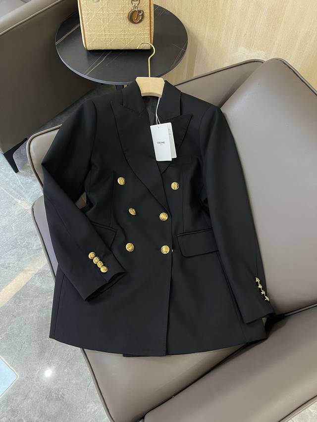 Xz088# New suit jacket Celine top-quality double-breasted gold button suit jacke