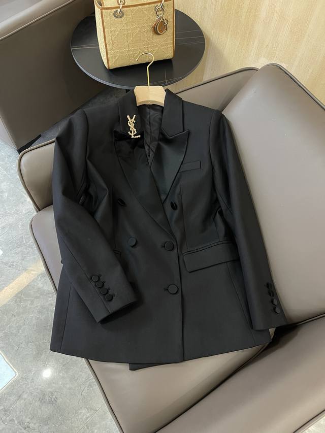 Xz085# Jacket new style Ysl with brooch top original classic double-breasted woo