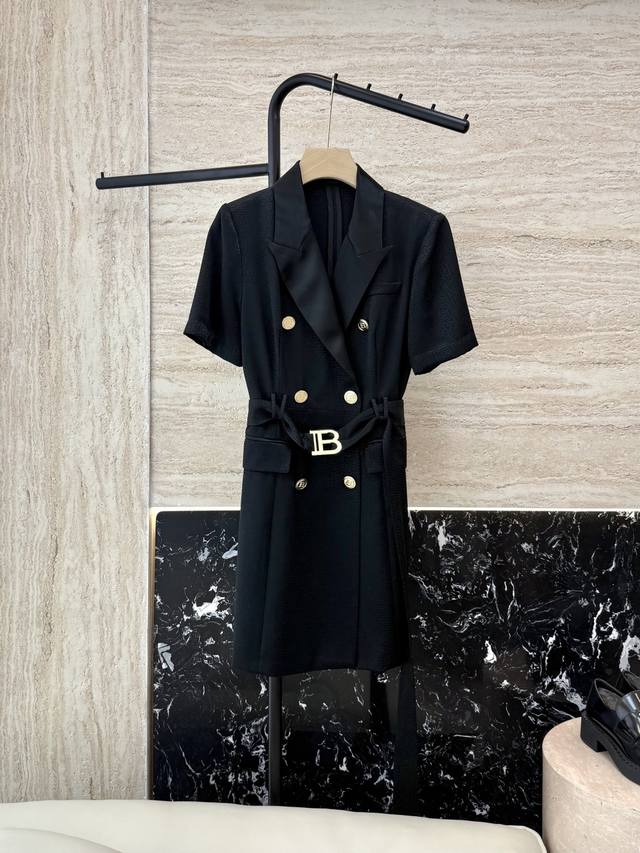 Hxz026#New dress Balman Balman jacquard acetate fabric short-sleeved slim dress