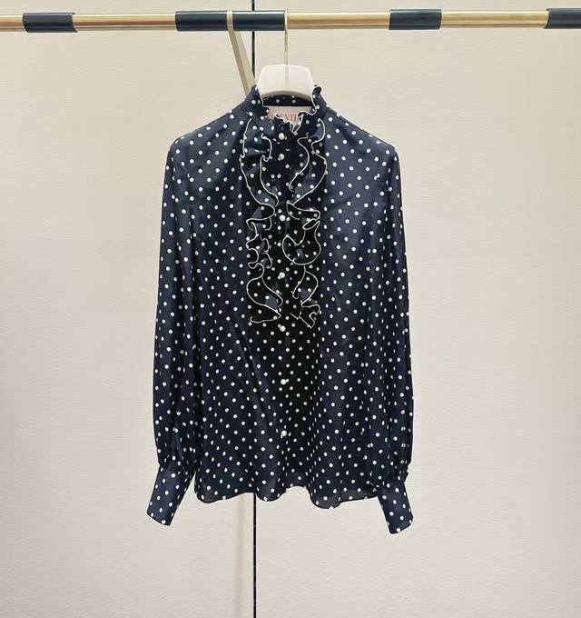 Vplent*2025 Early Spring New Polka Dot Shirt Polka Dot Skirt The classic black a