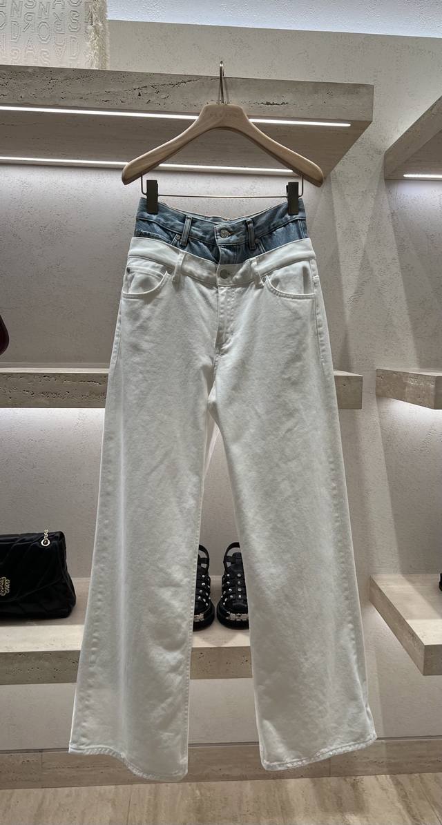 Spnd*O24S Spring and summer new women's fashion double waist stitching white wid