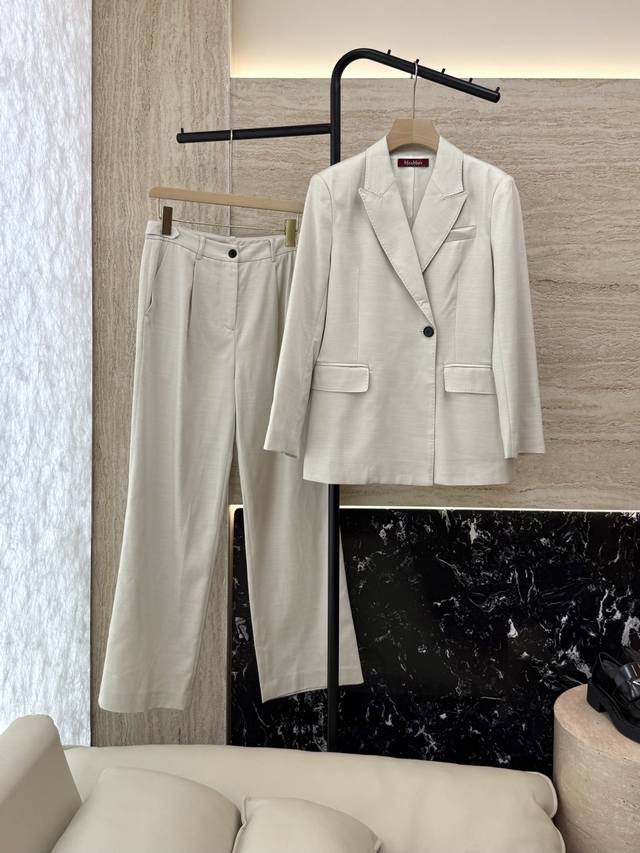 Tf079#New suit Max Mara 70% linen 30% wool long-sleeved suit jacket trousers sui