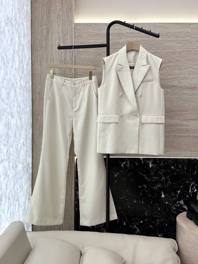 Tf072#New suit Max Mara 68% linen 32% silk sleeveless vest jacket trousers suit