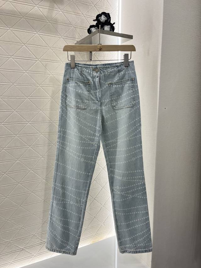 Chane*2025 New arrivals Laser pearl chain pocket jeans Customized Yb twill cotto
