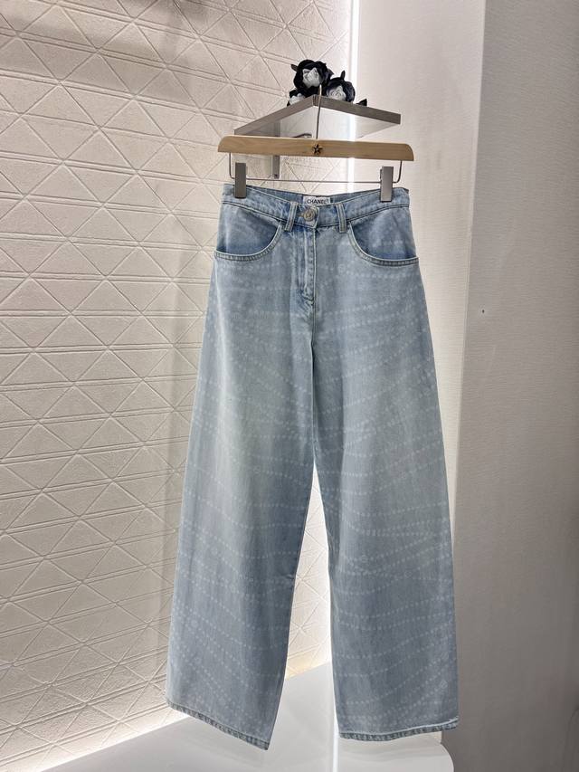 Chane*2025 New arrivals Laser chain denim wide-leg pants Customized Yb twill cot