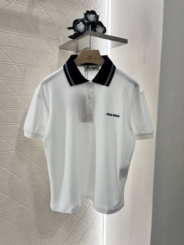 Miumi*2025 New arrivals Contrast color short sleeves Customized Yb imported cott