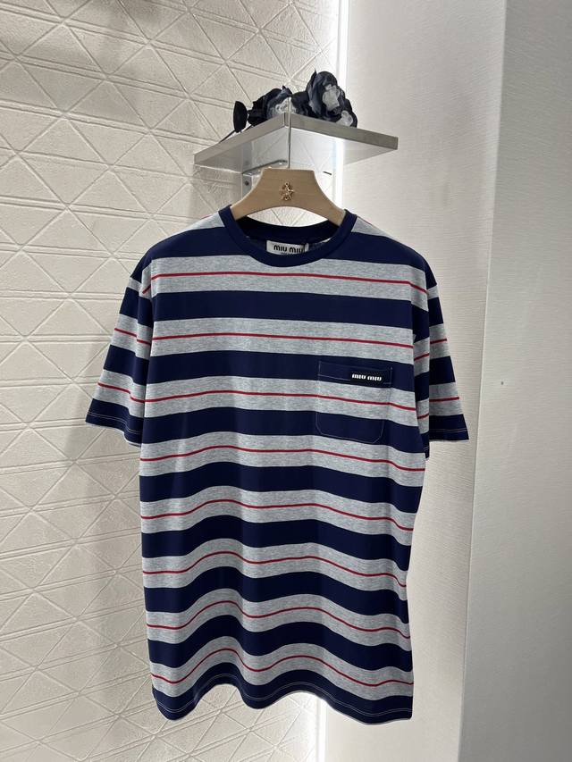 Miumi*2025 New arrivals Striped short sleeves Customized Yb imported cotton popl