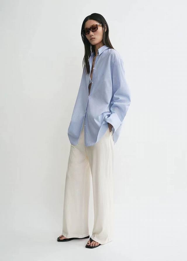 Toteme 2025 Early Autumn New Cotton and Linen Blended Loose Shirt Cotton and Lin