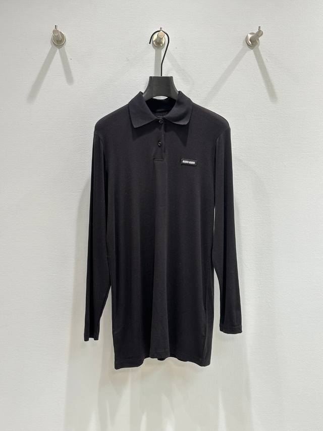 25Ss Early spring new arrival! Miu long ribbed knitted Polo collar T-shirt, soft