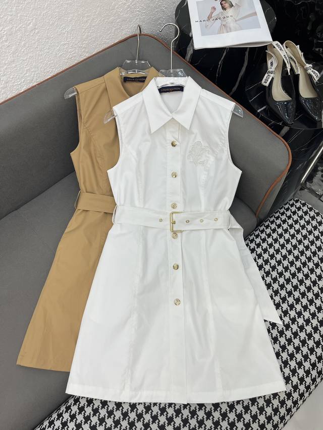 Louis Vuitto* 25Ss new style lapel sleeveless dress with pattern embroidery deco