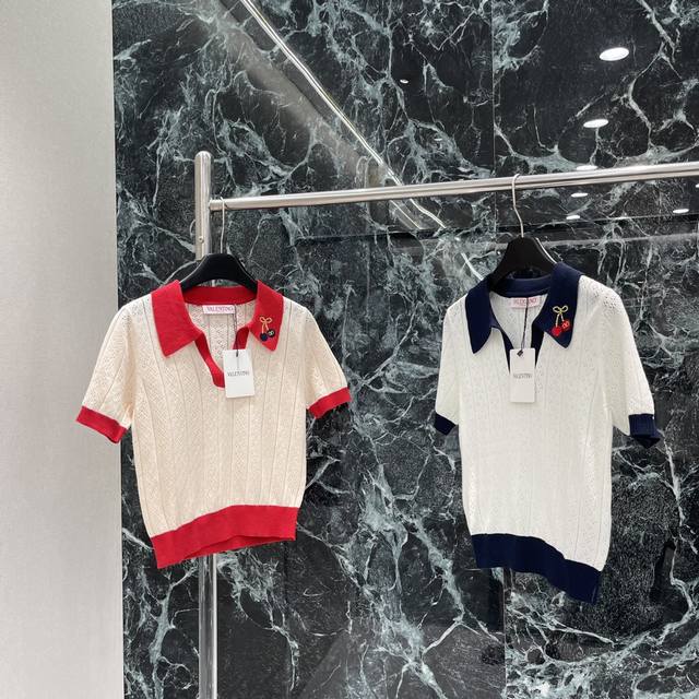 Val Valen 25 Early Autumn New Style Cherry Knitted Lapel Short Sleeves The whole