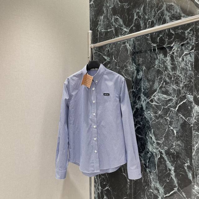 Miu 25 summer new checkered long-sleeved shirt with lapel long-sleeved shirt wit
