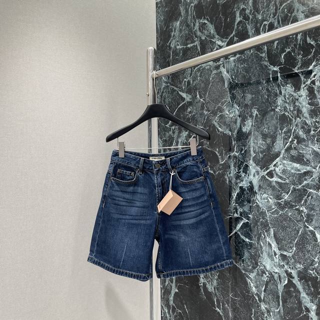 Miu 25 new summer denim shorts with retro wash technology, cool and stylish high