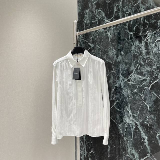Saint Laurent 25 summer new style lapel long-sleeved shirt with embroidered log