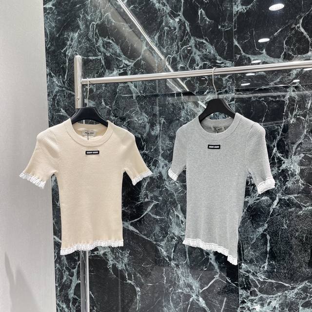 Miu 25 Early Autumn new lace knitted short sleeves are interwoven with fine croc