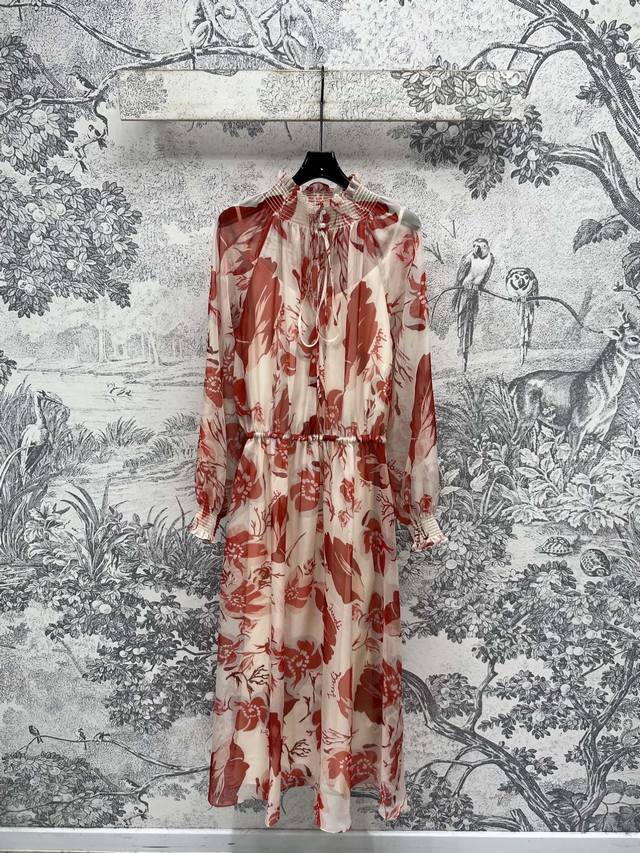 Fd Home 25 New Summer Retro Print Lace-up Stand-up Collar Waist Long Skirt Roman