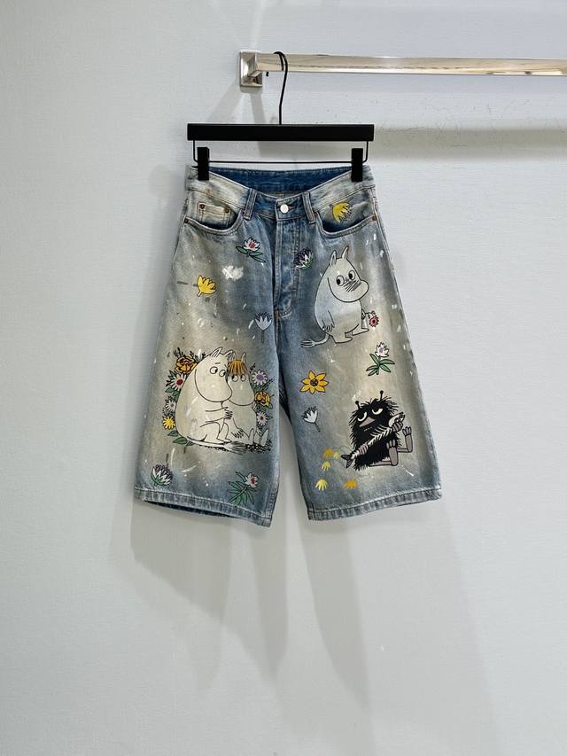 25Ss New summer style! Joint loose cropped jeans, made of non-stretch denim, dec