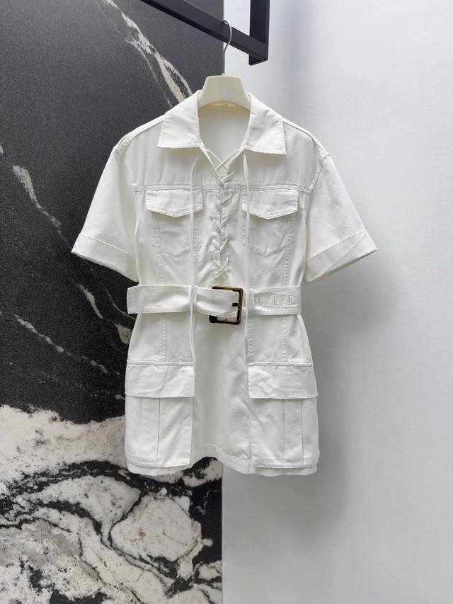 Bal 25Ss New arrival for spring and summer Cross-lace lapel denim dress Workwear