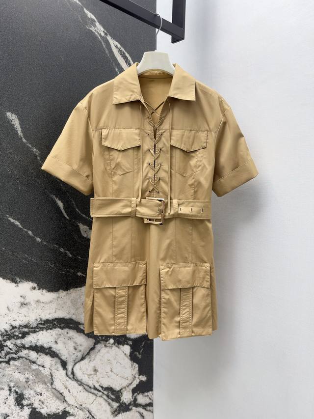 Bal 25Ss New arrival for spring and summer Cross-lace lapel khaki dress Workwear