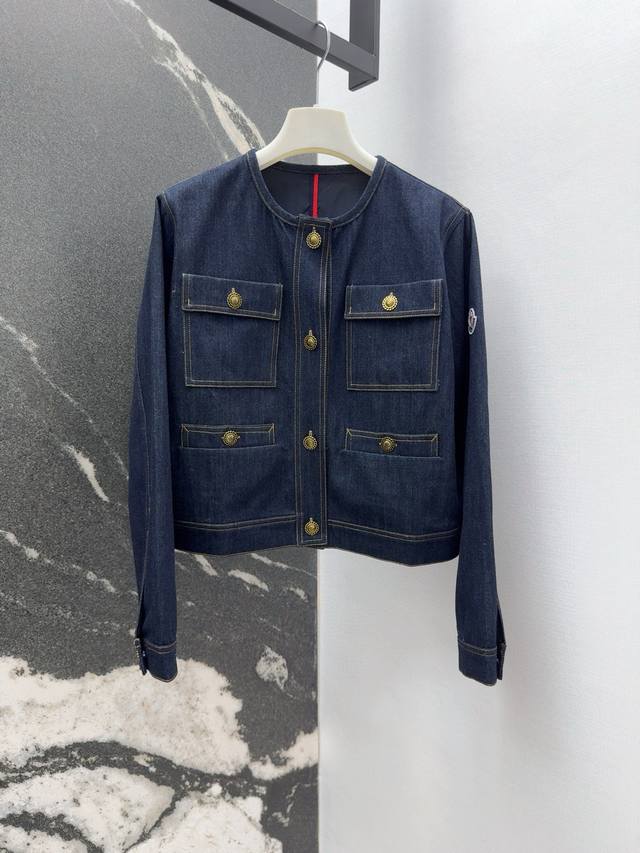 Mc 25Ss New spring and summer vintage washed denim jacket with pleated nylon des