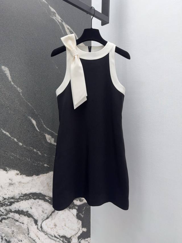 Cd 25Ss New spring and summer French Hepburn style contrasting bow sleeveless dr