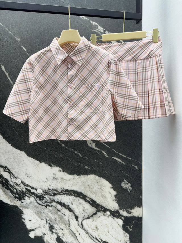 Bur 25Ss New spring and summer retro pink plaid shirt suit British college style