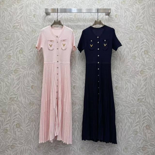 Va25Ss Boutique short-sleeved long crochet waist dress, high-grade fabric, color