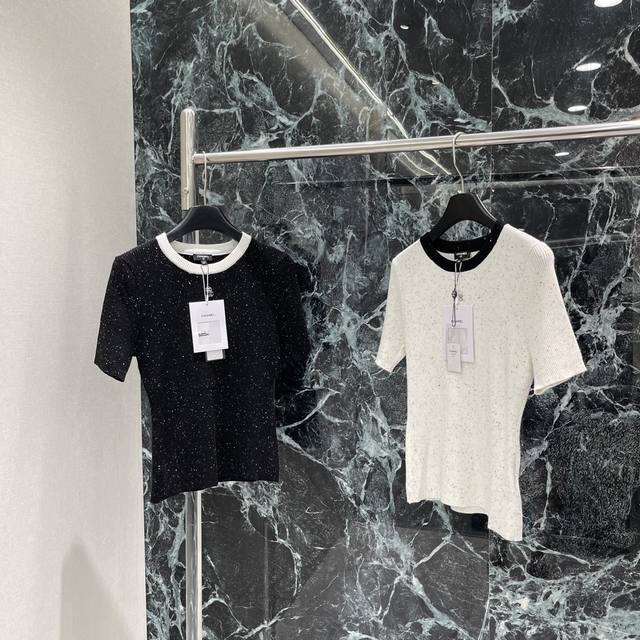 Xiaoxiang 25 Early Autumn New Color-contrast Knitted Short Sleeves The whole bo