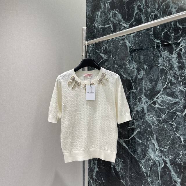 Warren 25 Early Autumn New Bow Hollow Knit Short Sleeves Fine knitting througho