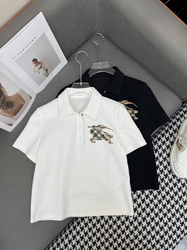 Burberr* 25Ss new Polo shirt pattern patch embroidery decoration casual atmosphe