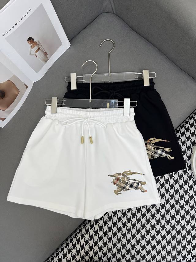 Burberr* 25Ss new shorts pattern patch embroidery decoration casual atmosphere t