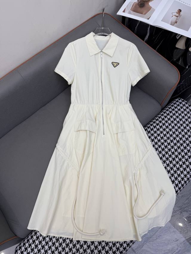 Prad* 25Ss new style lapel dress with custom triangle logo decoration, double po