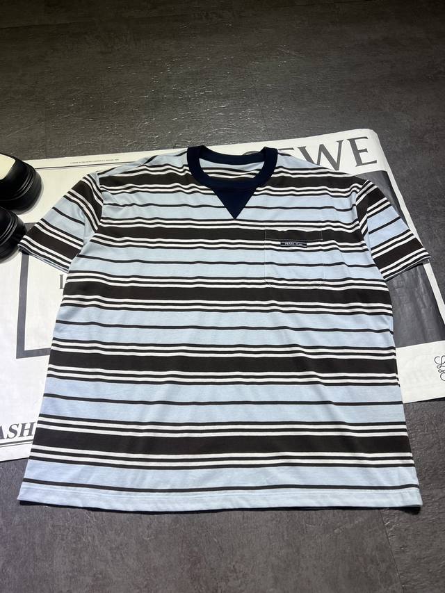 Prad* New mint chocolate striped short-sleeved round neck T-shirt | Exclusive Yb