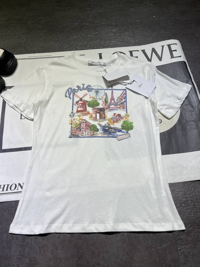 Dio* New Paris Seine Riverside Stroll Print Short Sleeve T-shirt | Exclusive Yb