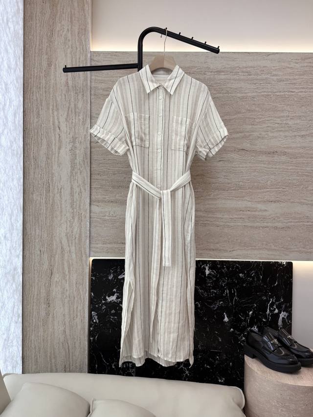 Lz25038#New style dress Bc Custom fabric 100% linen print striped short sleeve l