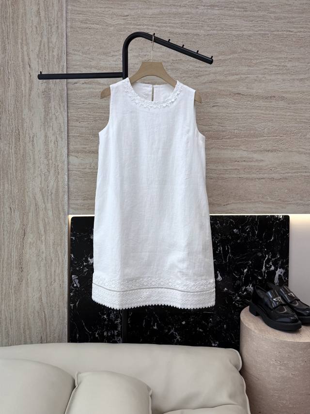 Ym049# New Dress Zim* 100% Linen Sleeveless Water-soluble Embroidery Sleeveless