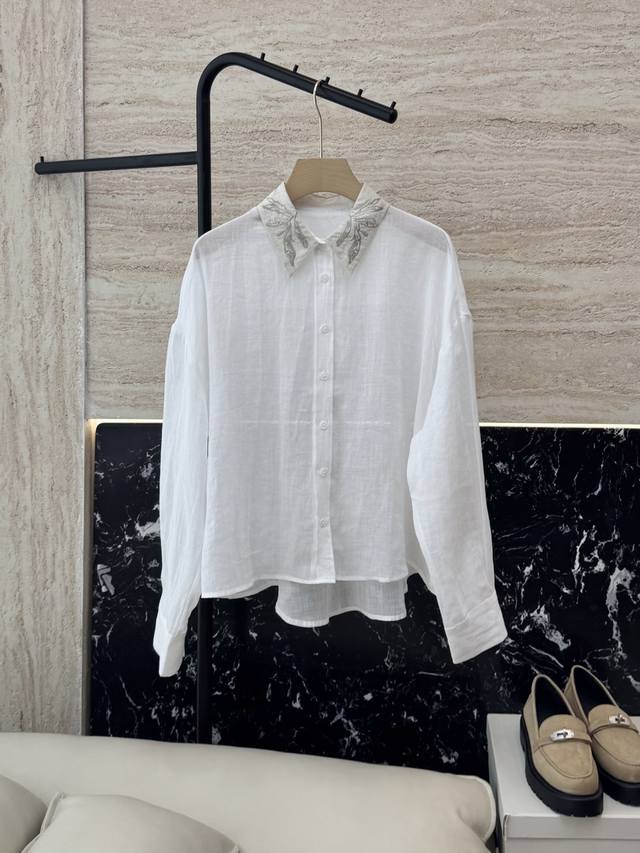 Lz25017#New shirt Bc heavy embroidery lapel 100% ramie long sleeve shirt black w