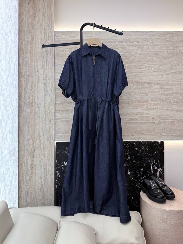 Lz25023#New Dress Bc Short Sleeve Zipper Denim Cotton Dress Blue Sml DDD